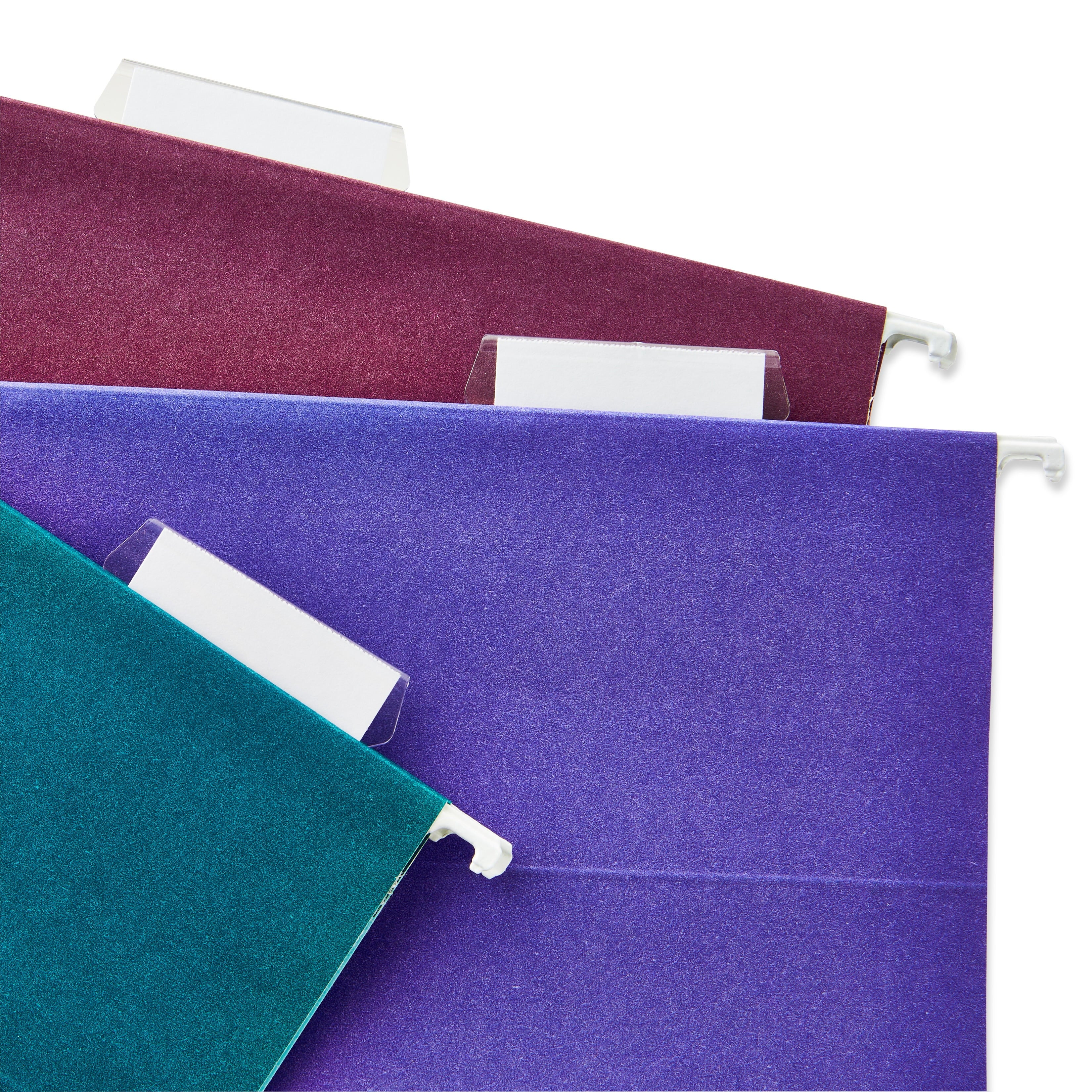 Assorted Jewel Tone Hanging File Folders, Letter Size, 1/5 Cut Tabs and Inserts, Box of 25