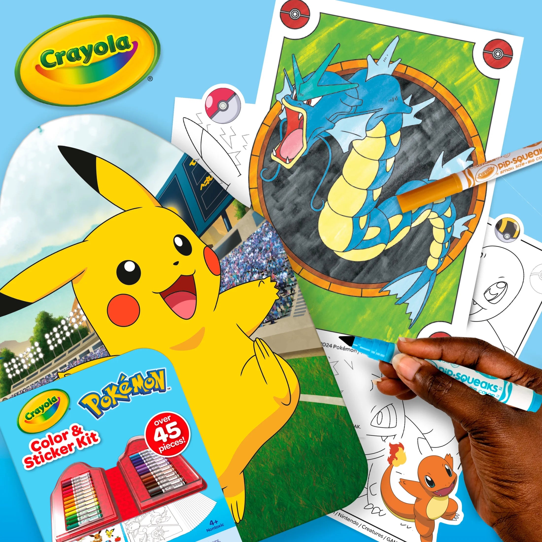 Pokemon Art Kit for Kids (45Pcs), Coloring Book and Stickers, Travel Activity, Pokemon Toys & Gifts for Kids