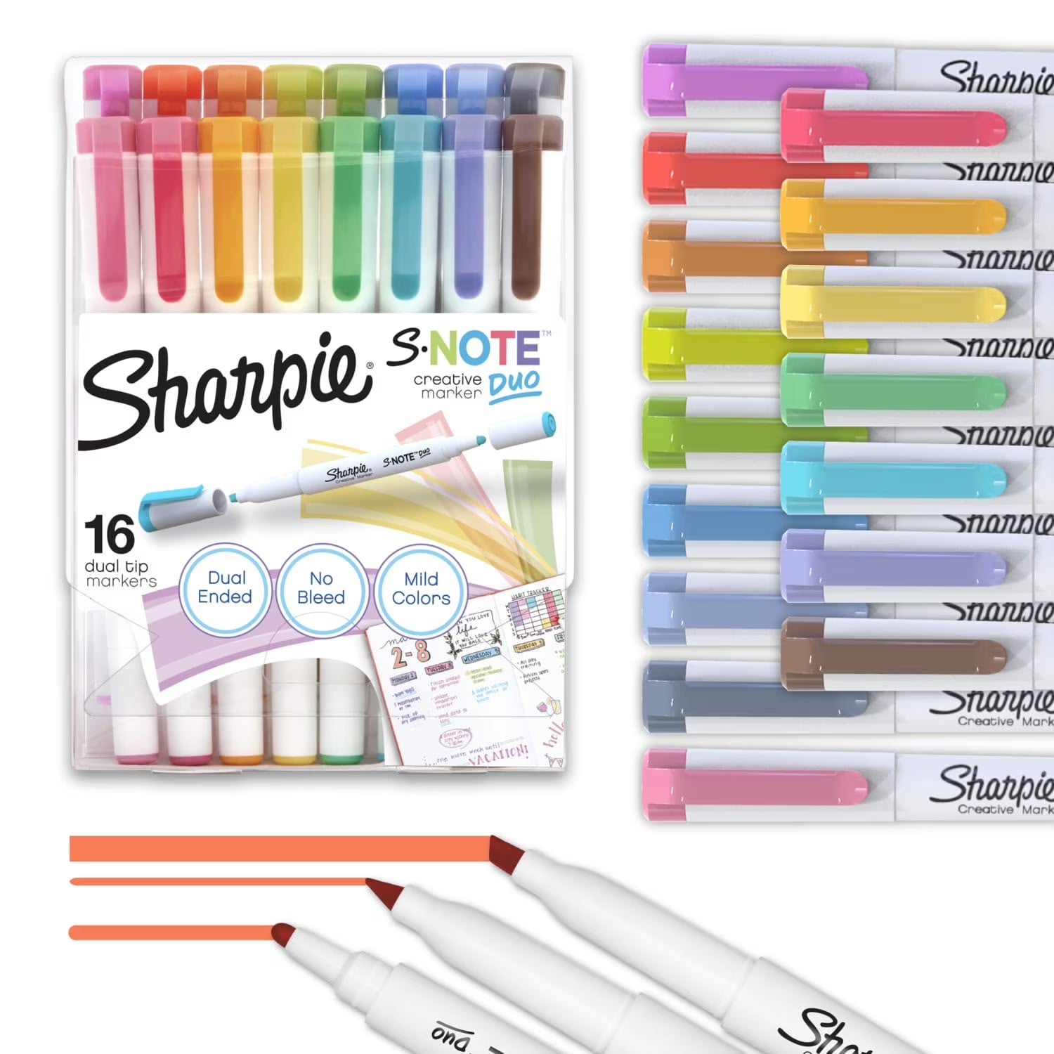 S-Note Duo Dual-Ended Creative, Assorted Colors, Fine & Chisel Tips, 16-Ct