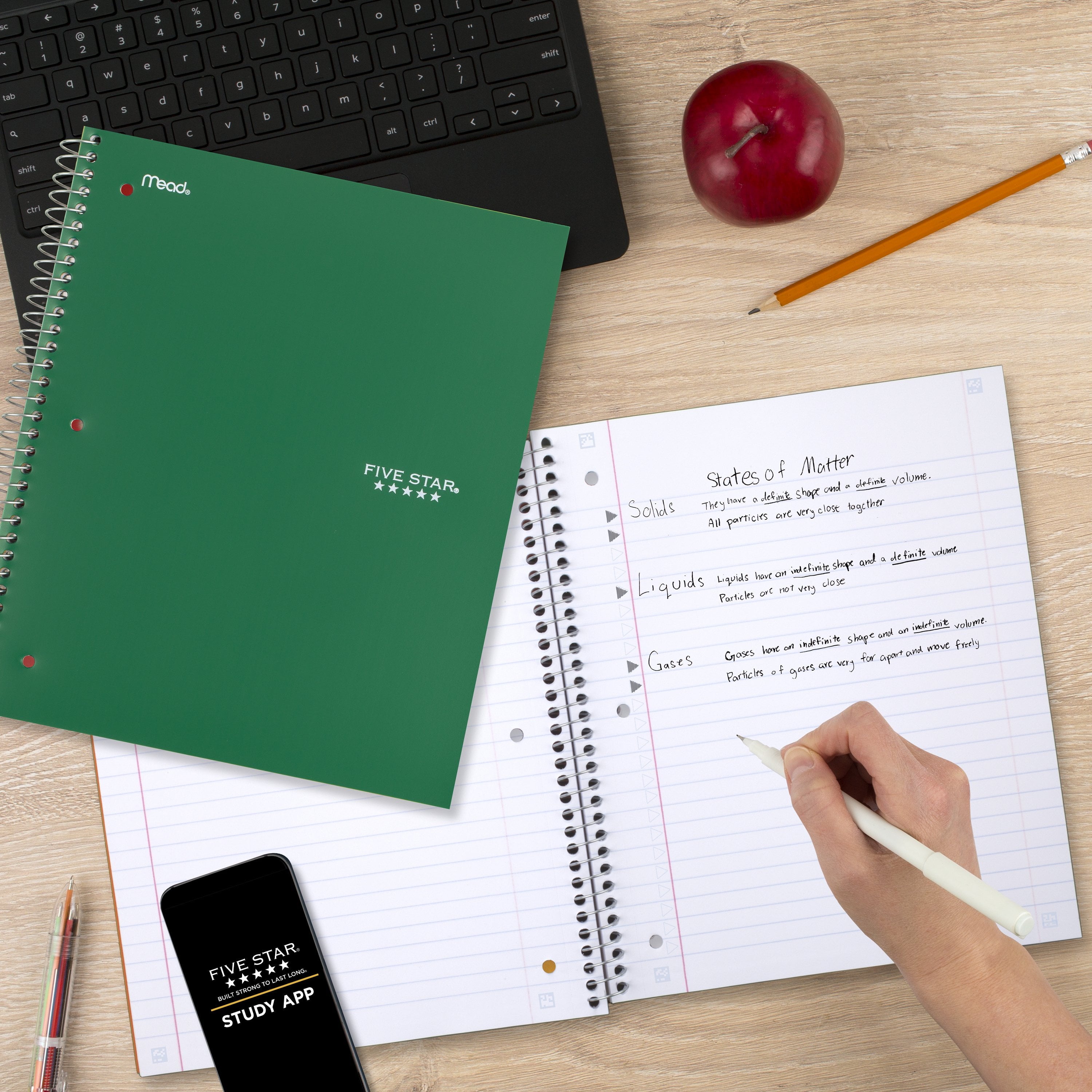 1 Subject Wide Ruled Notebook plus Study App, 8" X 10.5", Forest Green, Poly, Spiral, 100 Sheets