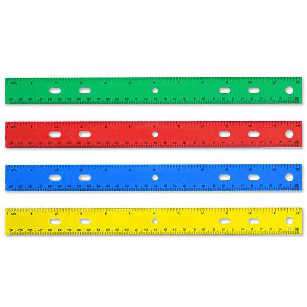 24 Pack of Bulk Wholesale Plastic 12"L Metric Rulers in Red, Yellow, Blue and Green - 24 Count of Plastic 12"L Metric Rulers