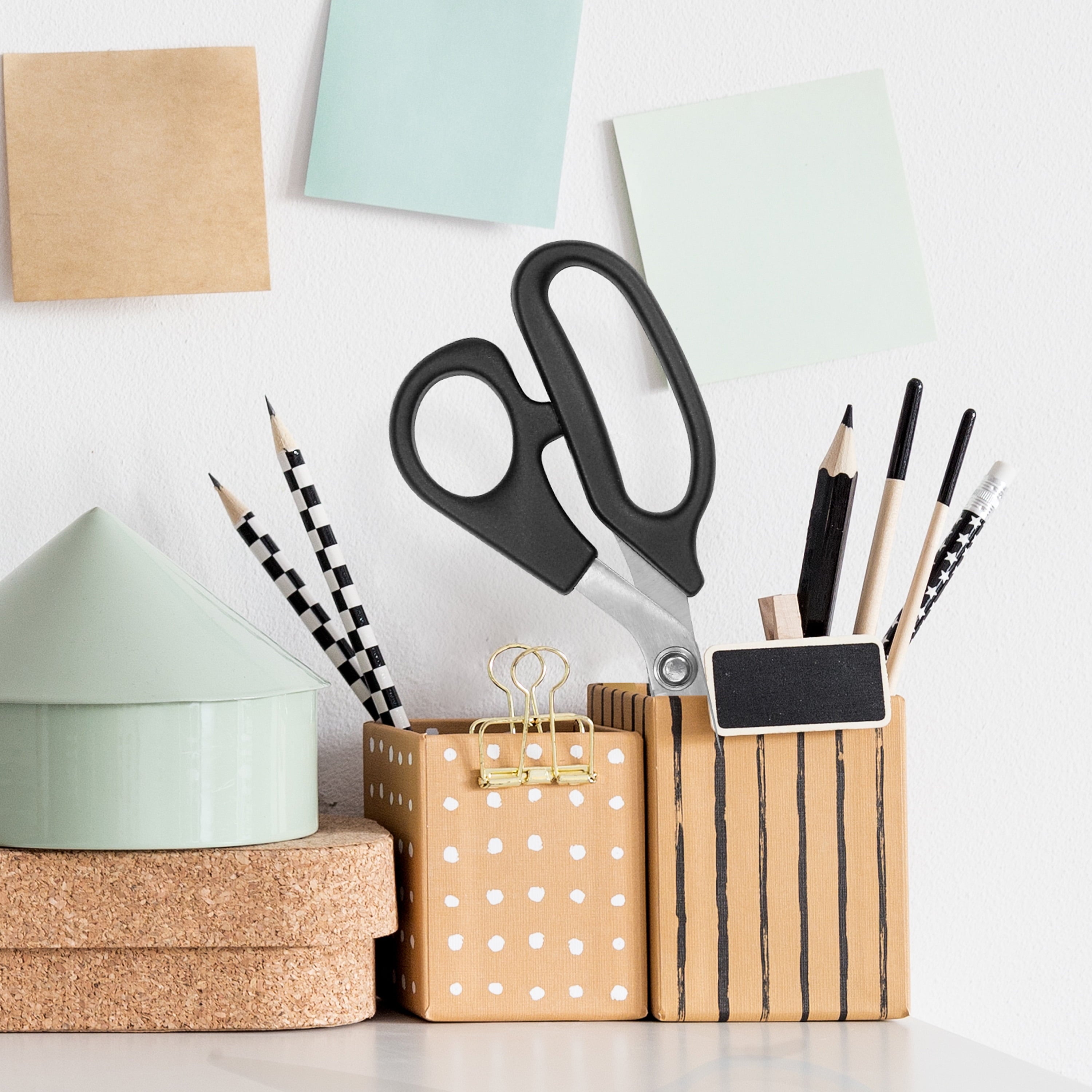 All Purpose plus Scissors, 8", Bent Handle, High School, for Office, Black, 1 Each