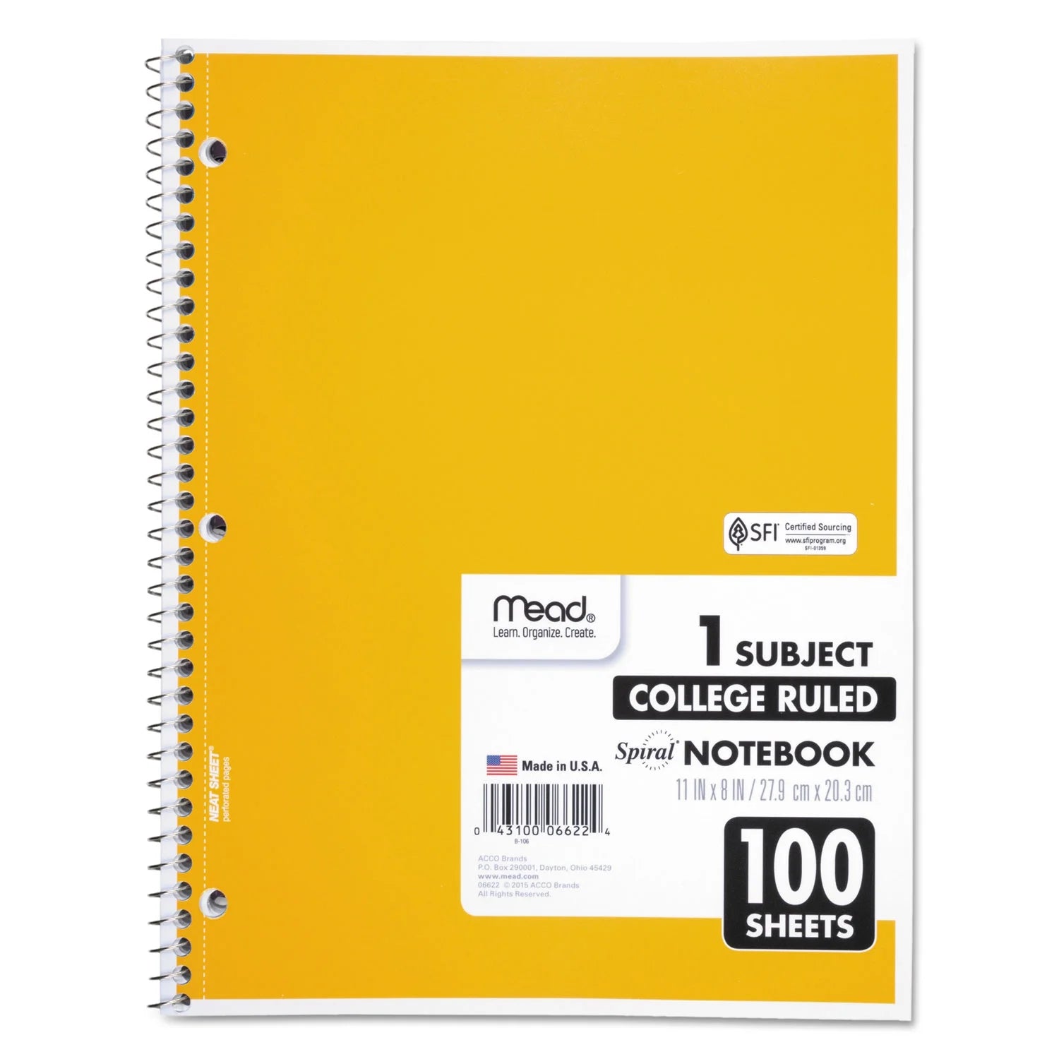 Spiral Bound Notebook, Perforated, College Rule, 11 X 8, White, 100 Sheets