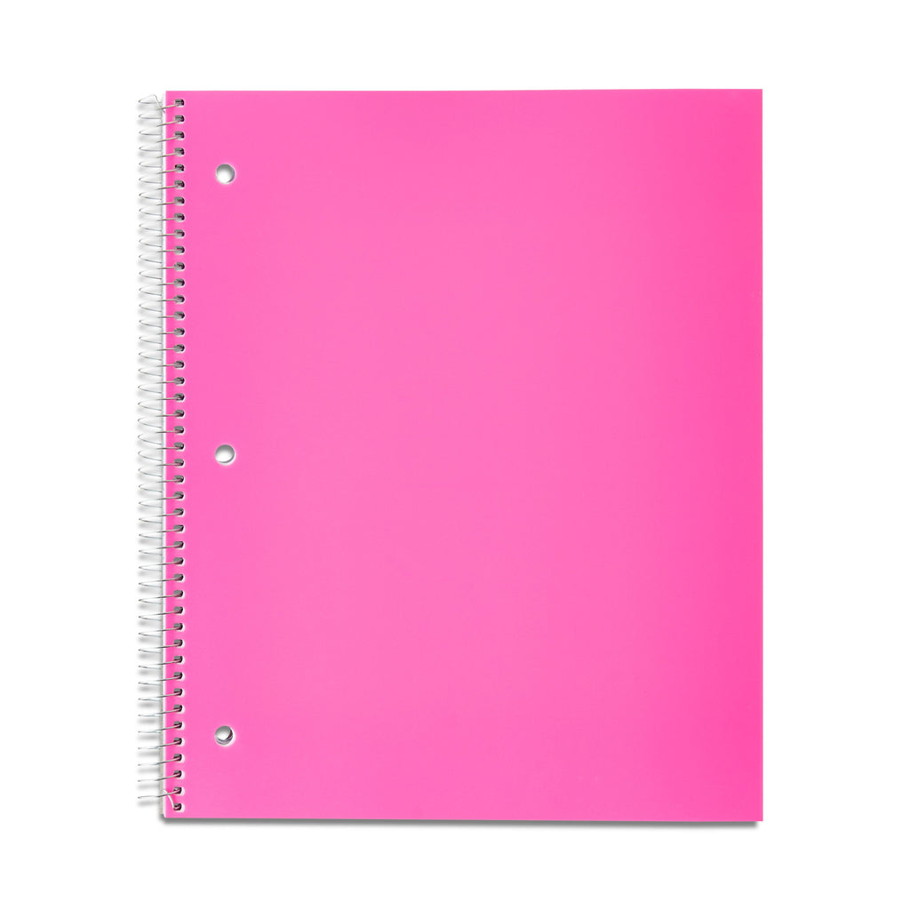 College Ruled Poly 1-Subject Notebook with inside Pockets, 9" X 11", Pink, 100 Heavyweight Sheets