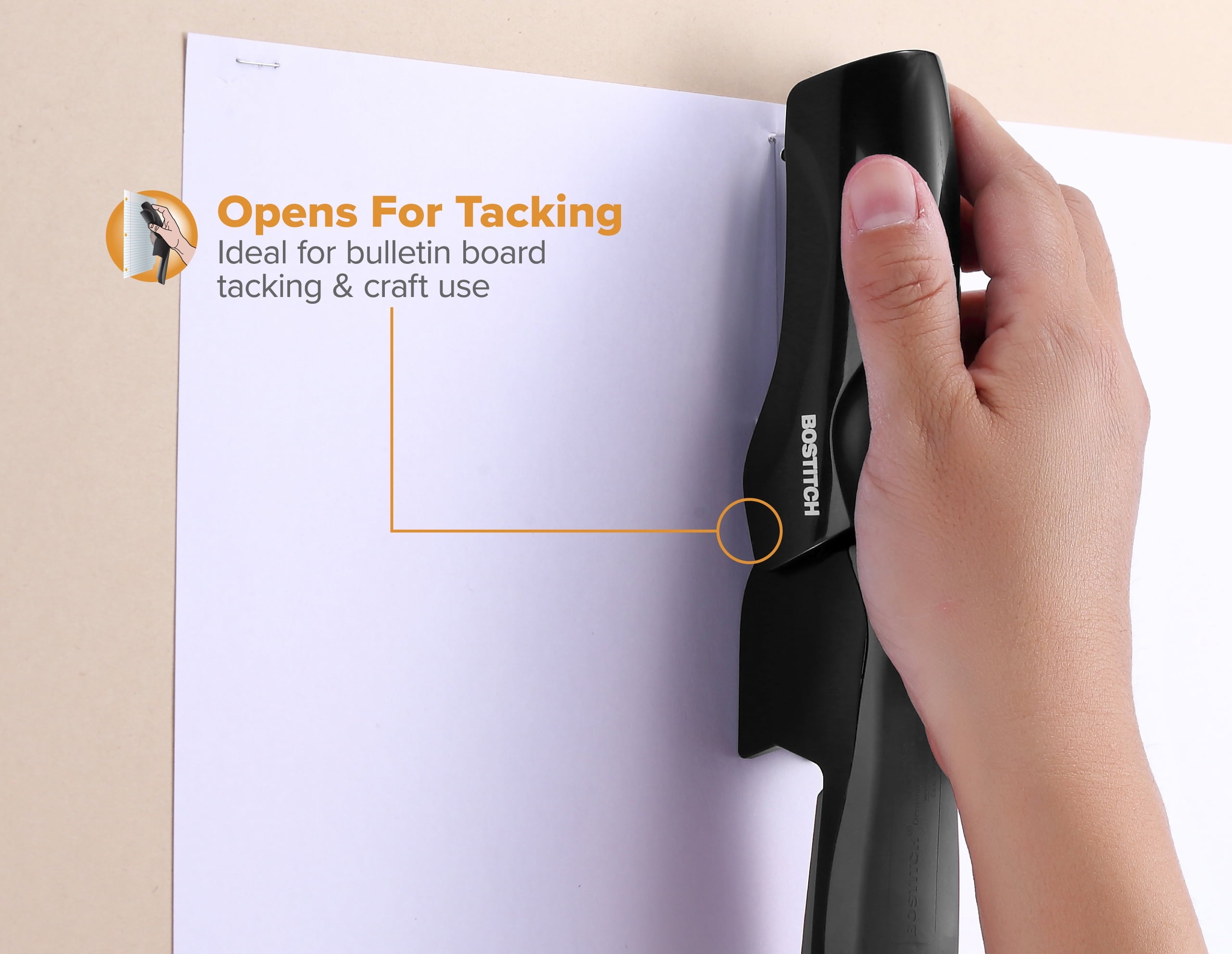 Flat Clinch Manual Stapler, Stands Vertically or Horizontally and Staples up to 40 Sheets