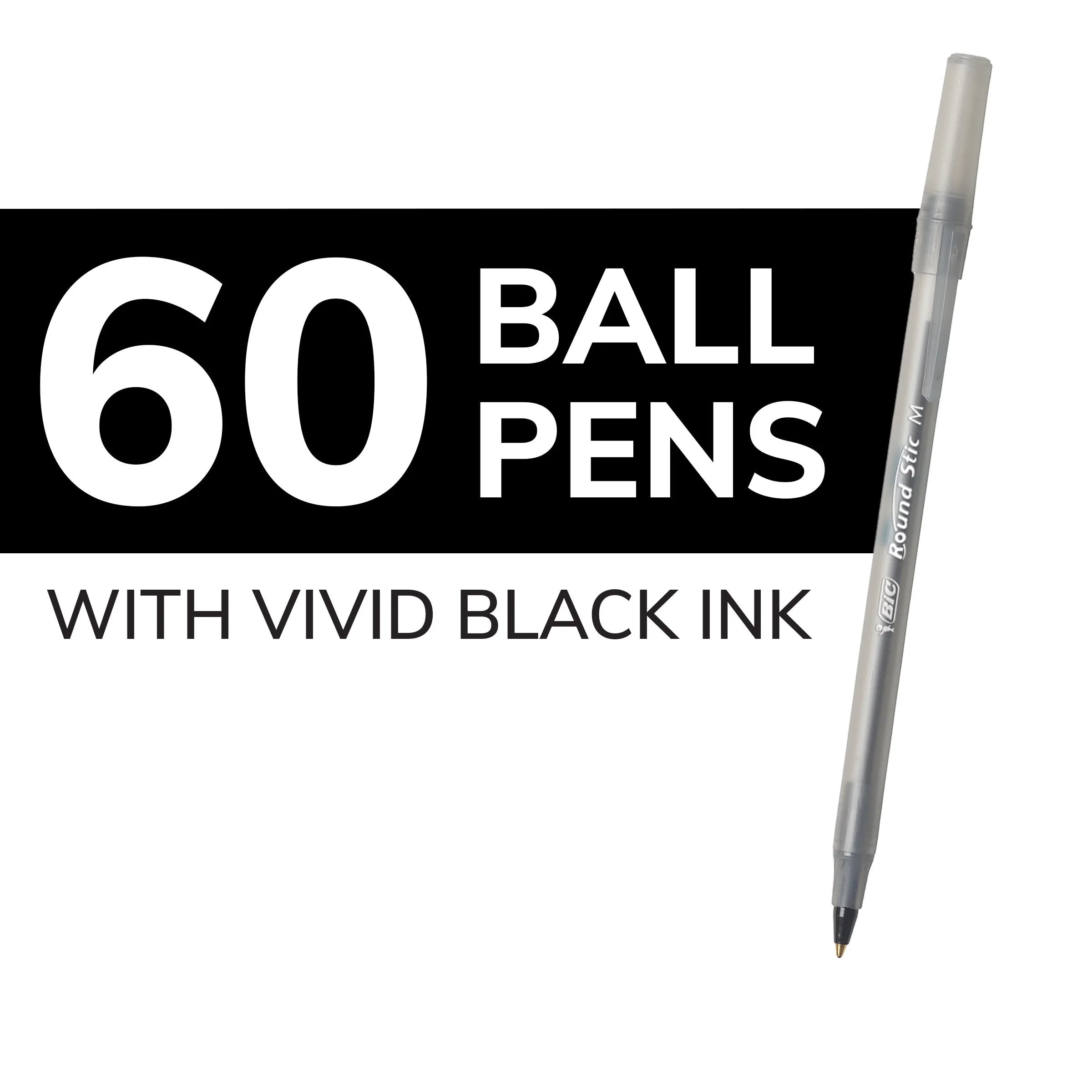 round Stic Xtra Life Ballpoint Pen, Medium Point 1.0 Mm, Black Ink - 60 Pack