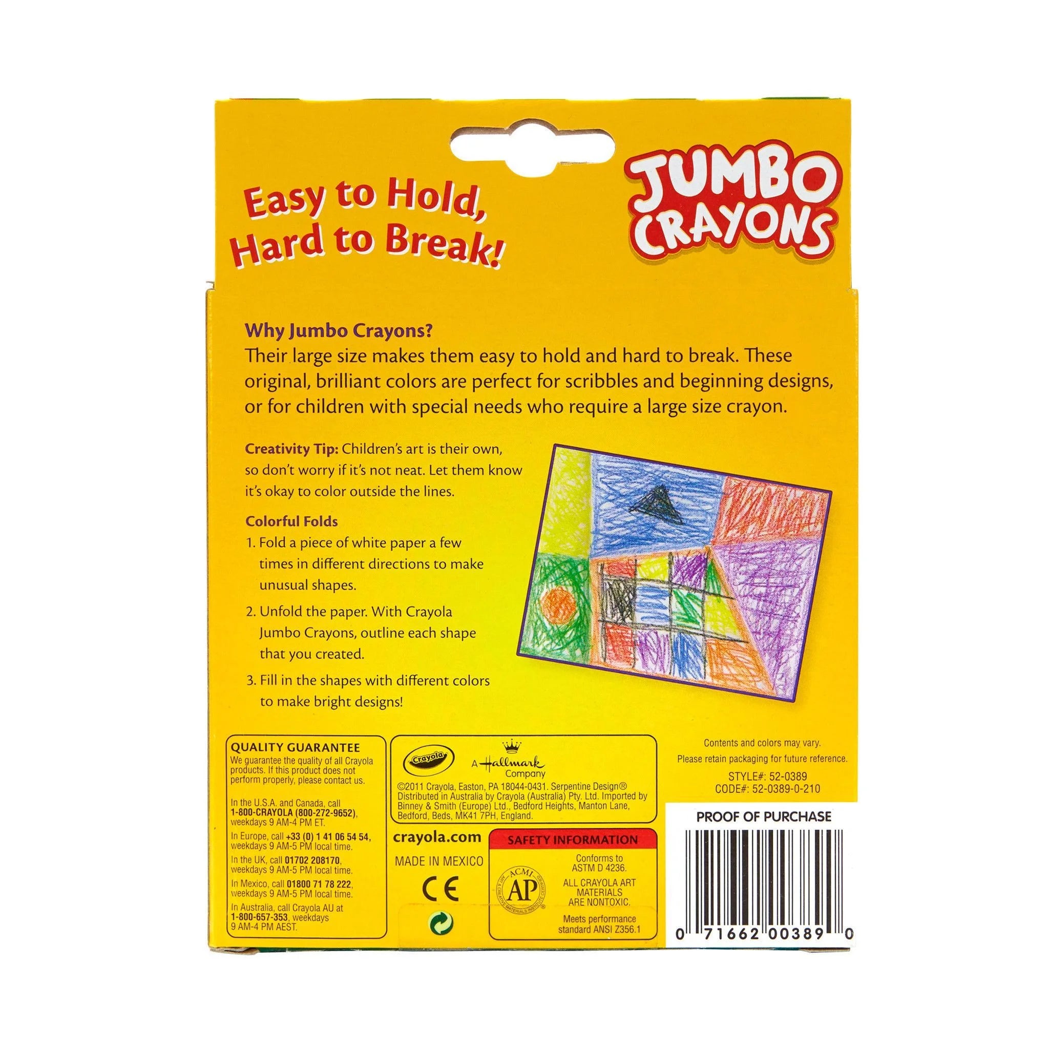 Jumbo Crayon Set, 8 Ct, Kindergarten and Preschool Supplies, Classroom Essentials, Coloring Gift for Toddlers, Ages 3+