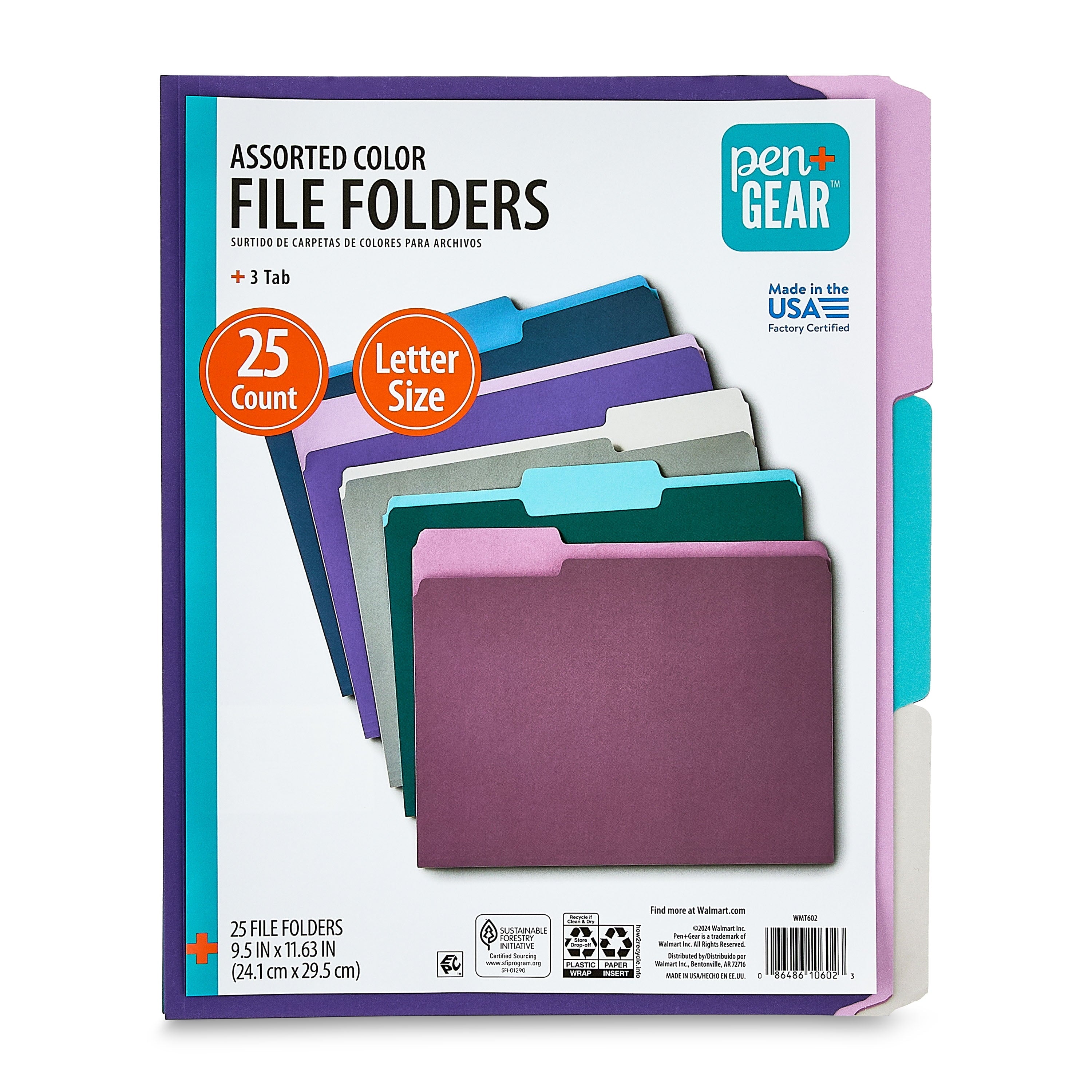 (3 Pack)  Jewel Tone File Folders, Letter Size, Assorted Colors, 25 Count