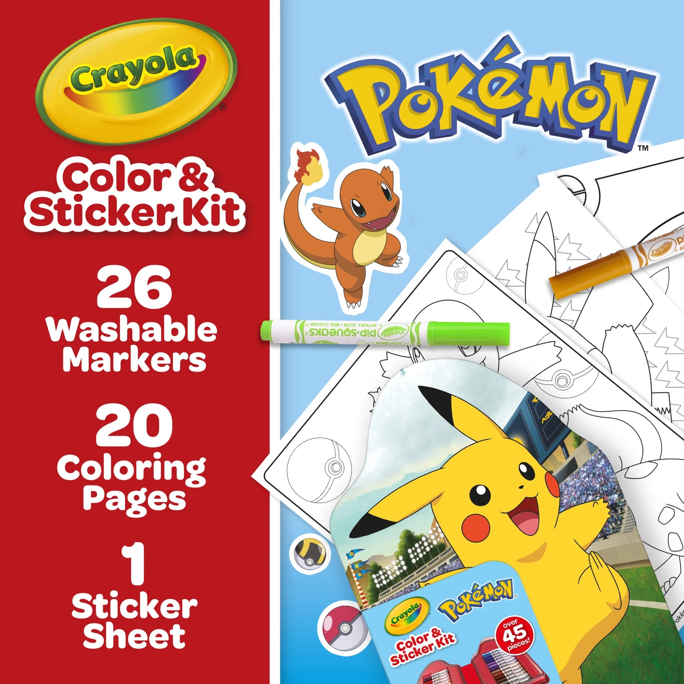 Pokemon Art Kit for Kids (45Pcs), Coloring Book and Stickers, Travel Activity, Pokemon Toys & Gifts for Kids