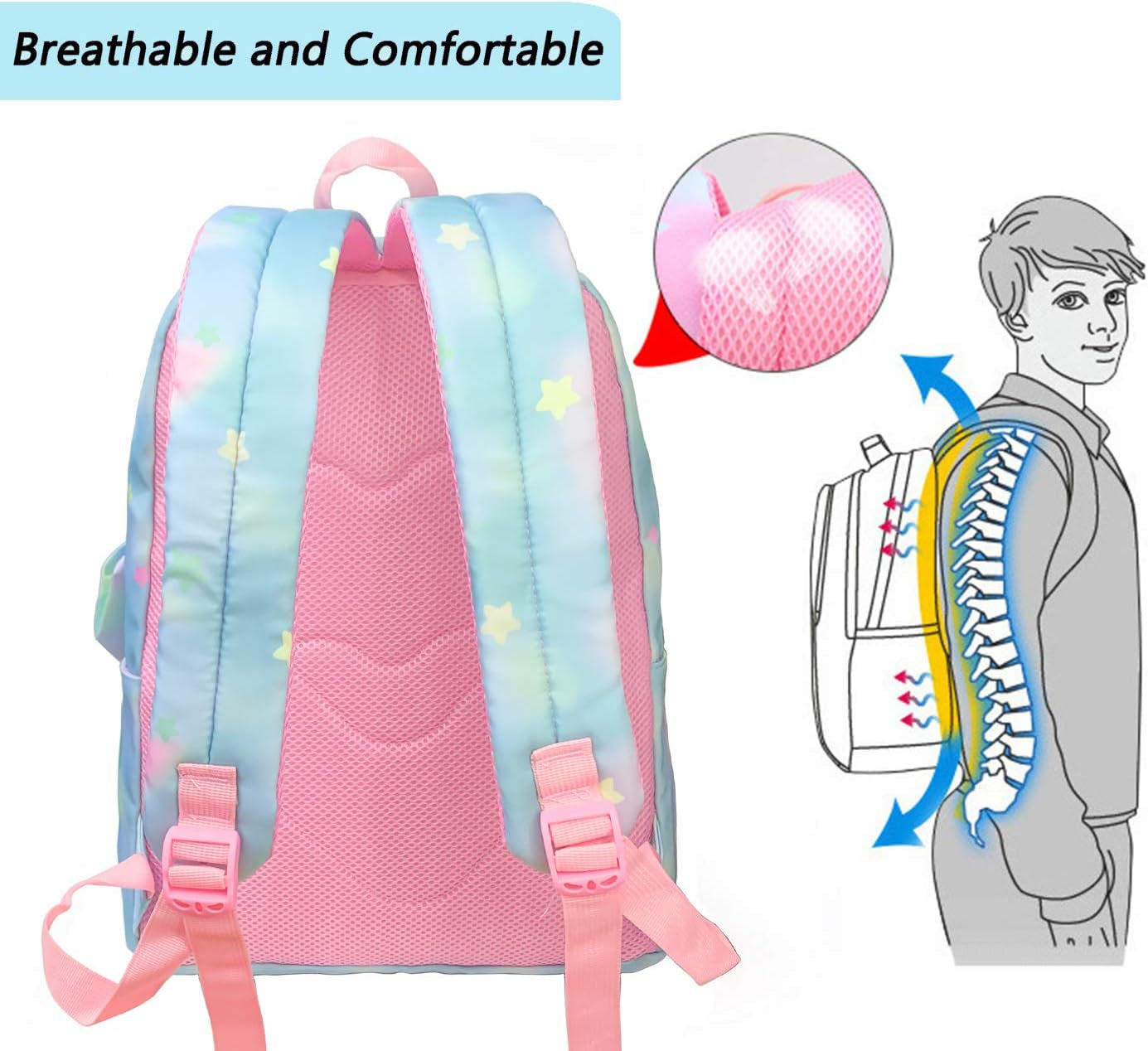 School Backpack for Girls,Lightweight Durable School Bags Waterproof Bookbag for Students (Sky Blue)