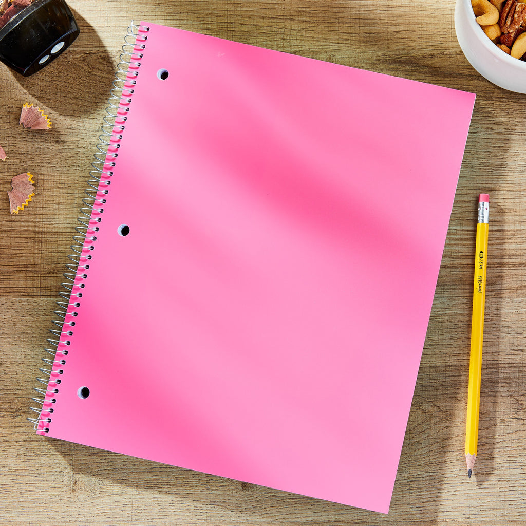 College Ruled Poly 1-Subject Notebook with inside Pockets, 9" X 11", Pink, 100 Heavyweight Sheets