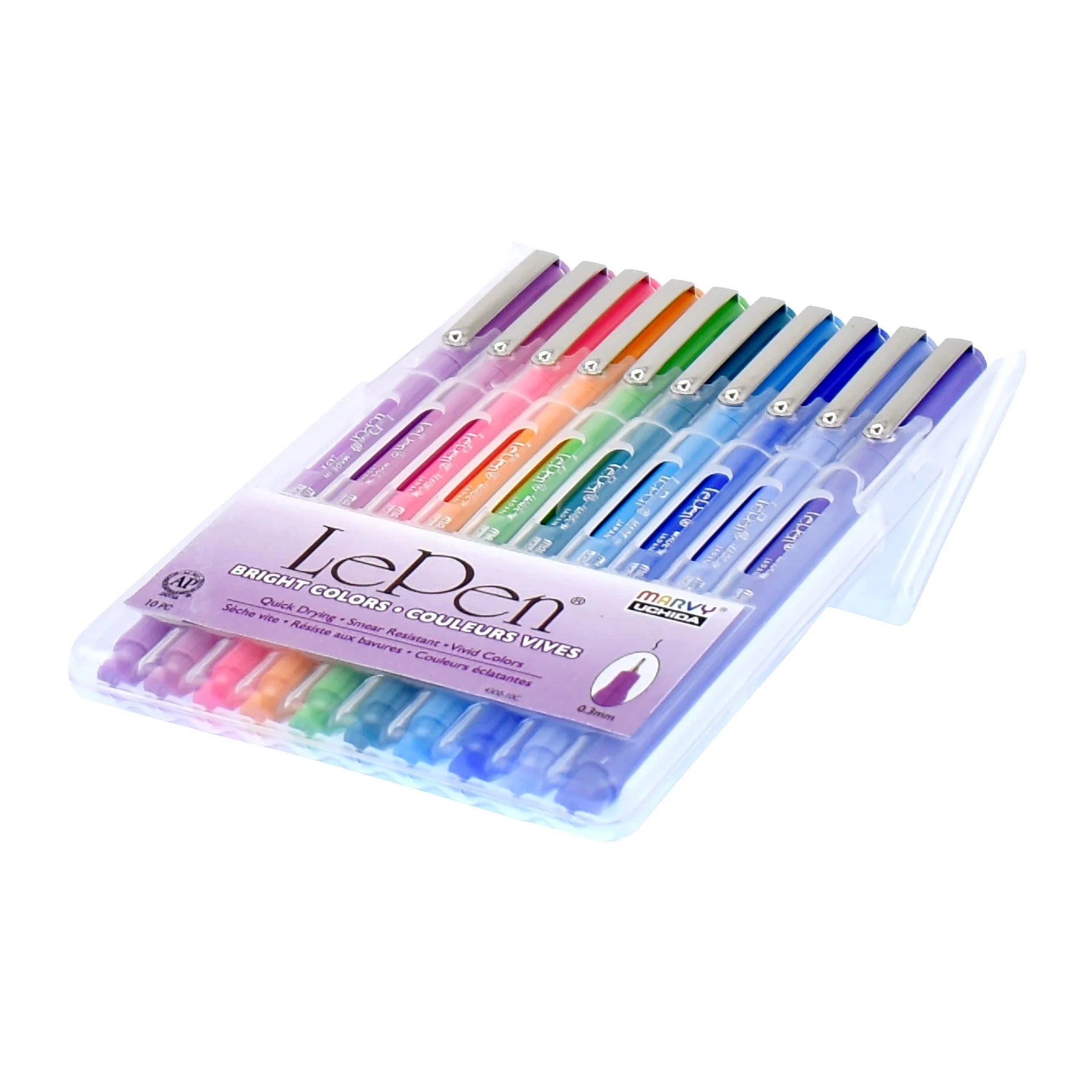 Le Pen Brand , Lepen, Felt Tip Pens, Bright Colors, Medium Point, 0.3 Mm, 10 Count Assorted Pens,