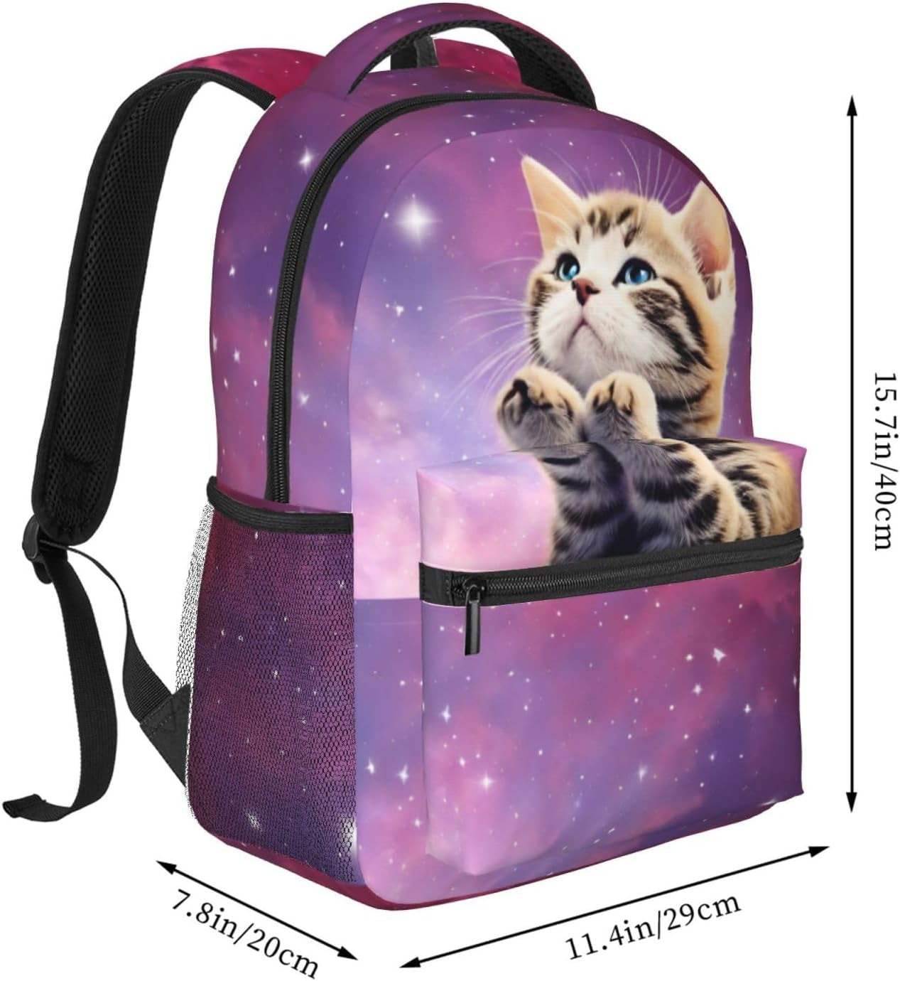 17 Inch Backpack Cute 3D Cat Galaxy Kitty Laptop Backpack School Bookbag Travel Shoulder Bag with Chest Strap