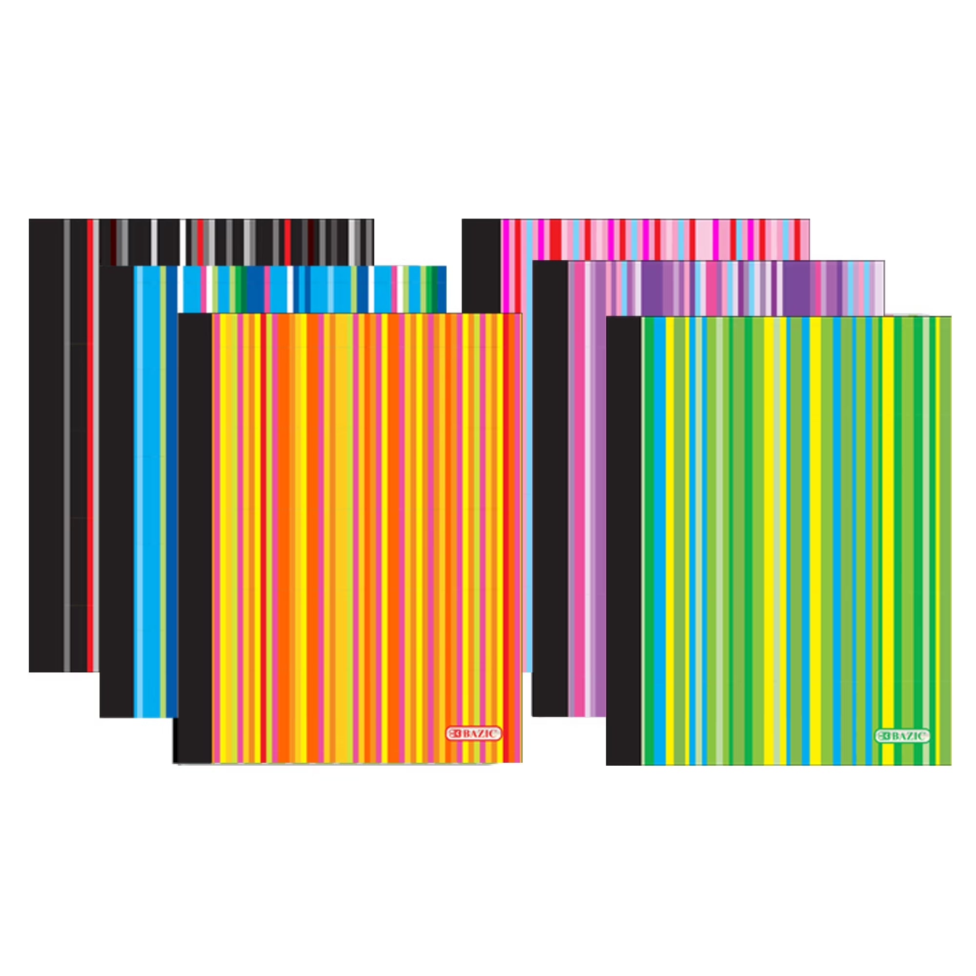 BAZIC Stripes Composition Book College Ruled 100 Sheet, Assorted Color, 6-Pack