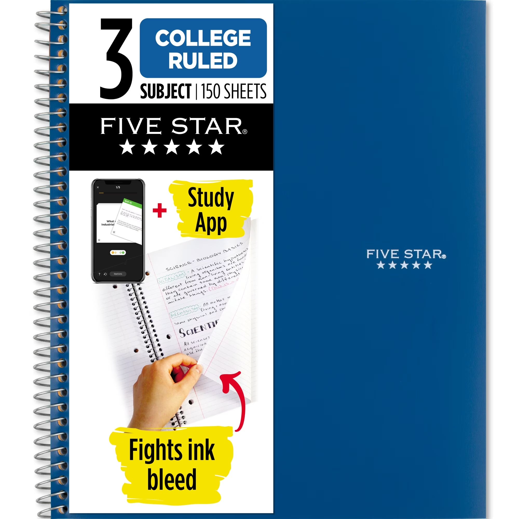 Spiral Notebook + Study App, 3 Subject, College Ruled, 8.5" X 11"