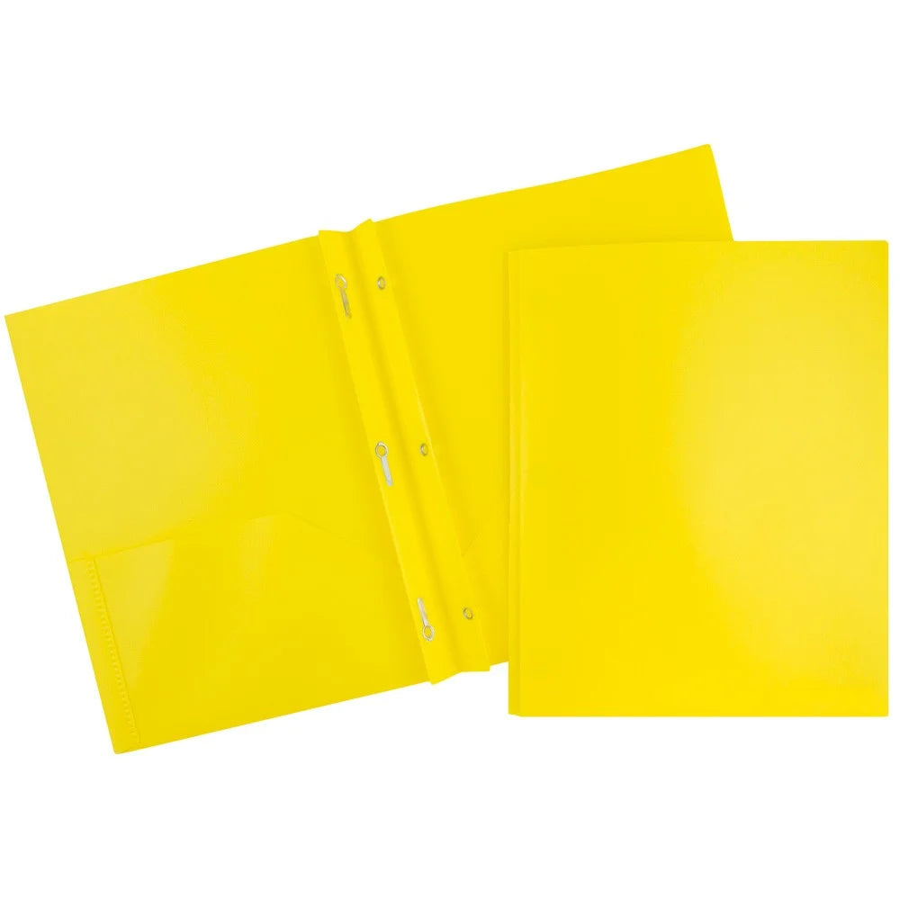 Plastic 2 Pocket School Prong Folders, 9.5 X 11.75, Assorted Primary Colors, 6/Pack