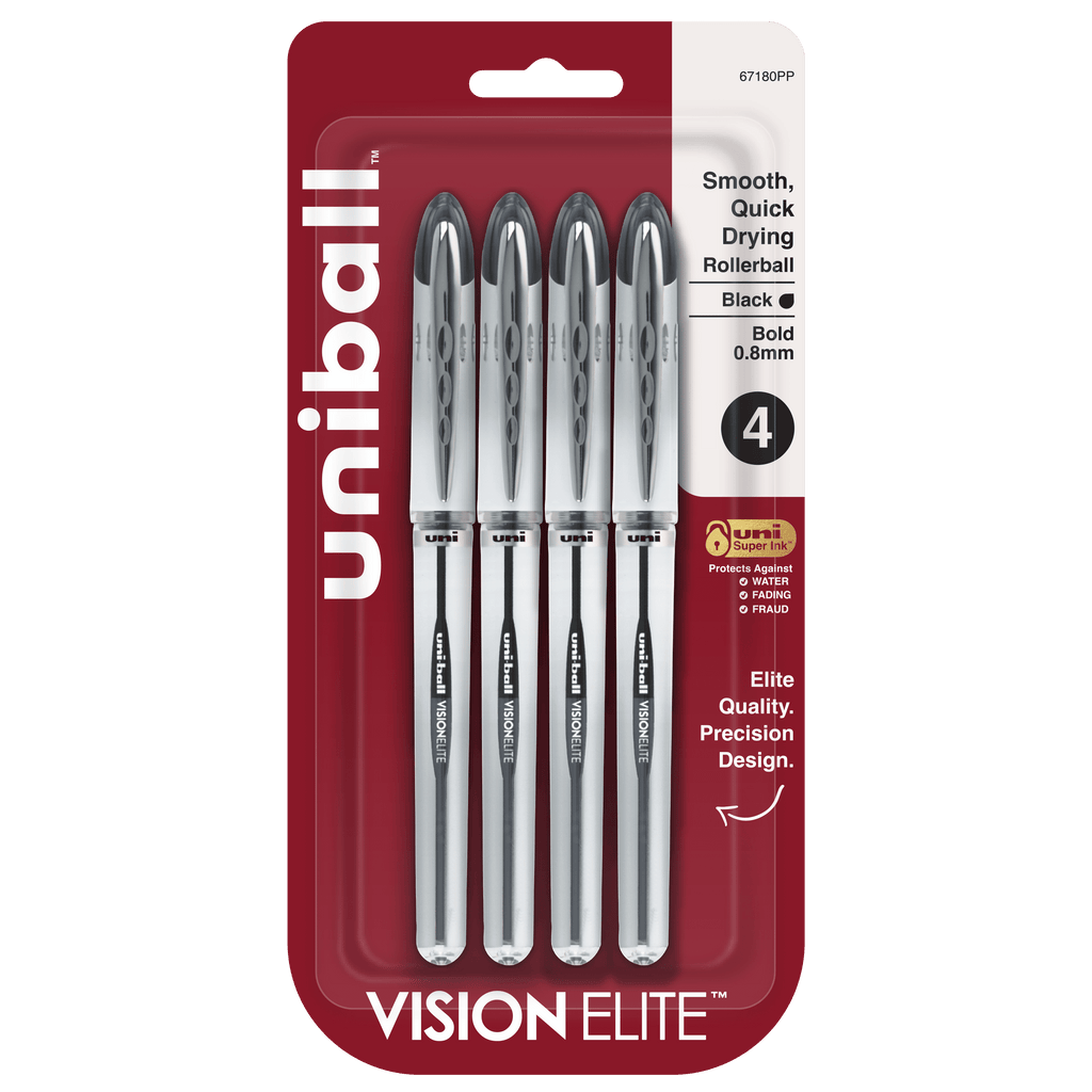 Vision Elite Rollerball Pens, Bold Point (0.8Mm), Black, 4Ct